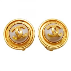 Chanel Earrings Coco Mark Circle Fake Pearl GP Plated Gold Ladies