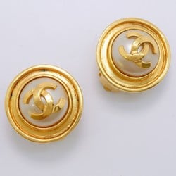 Chanel Earrings Coco Mark Circle Fake Pearl GP Plated Gold Ladies