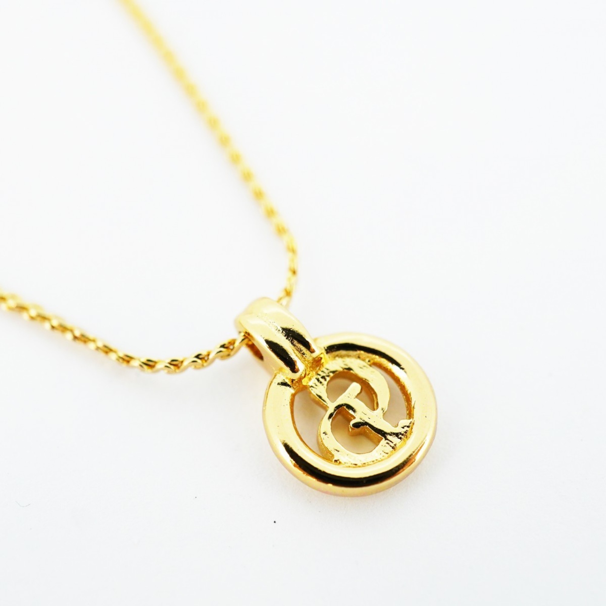 Christian Dior Necklace CD Circle GP Plated Gold Ladies