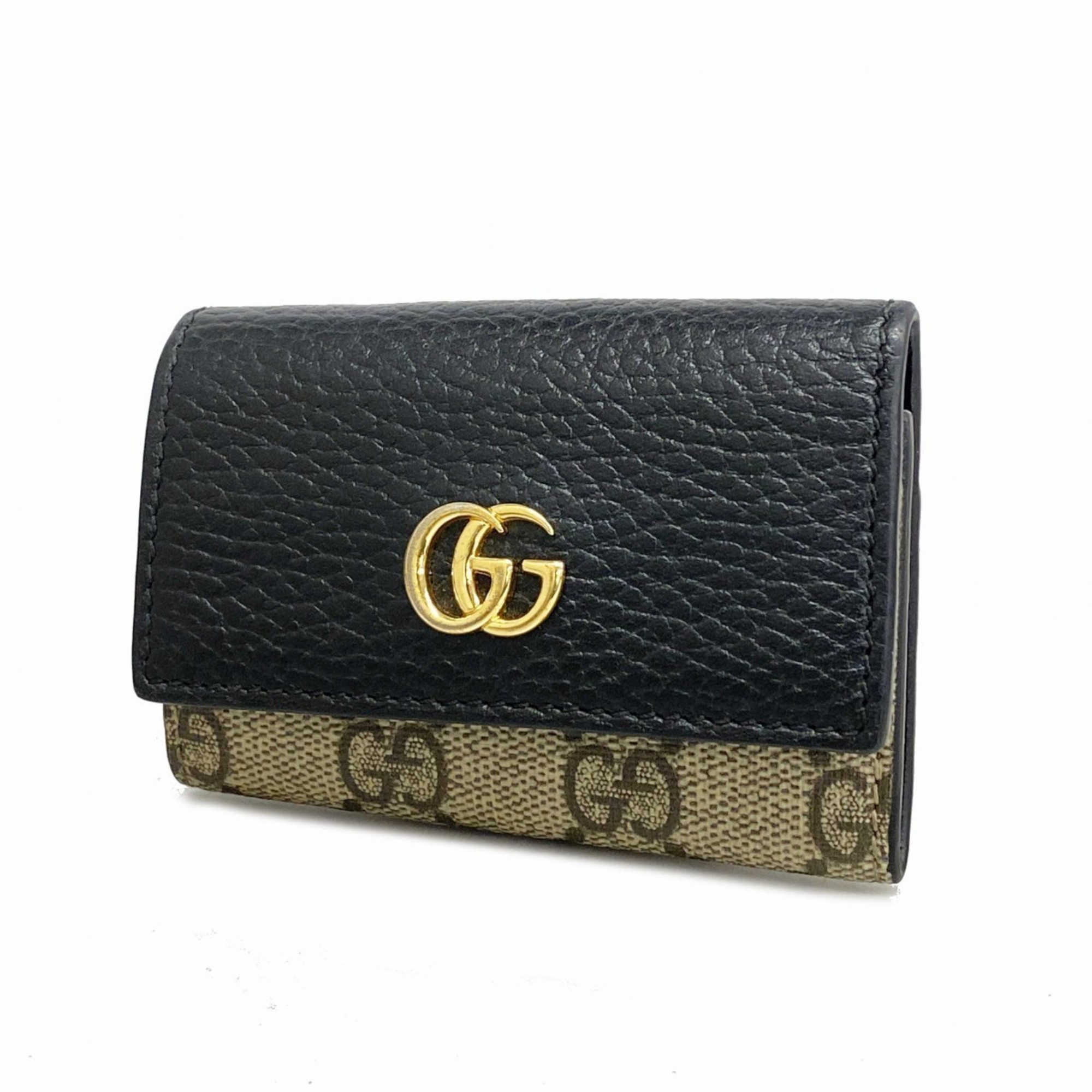 Gucci Key Case GG Marmont Supreme 456118 Leather Black Brown Women's