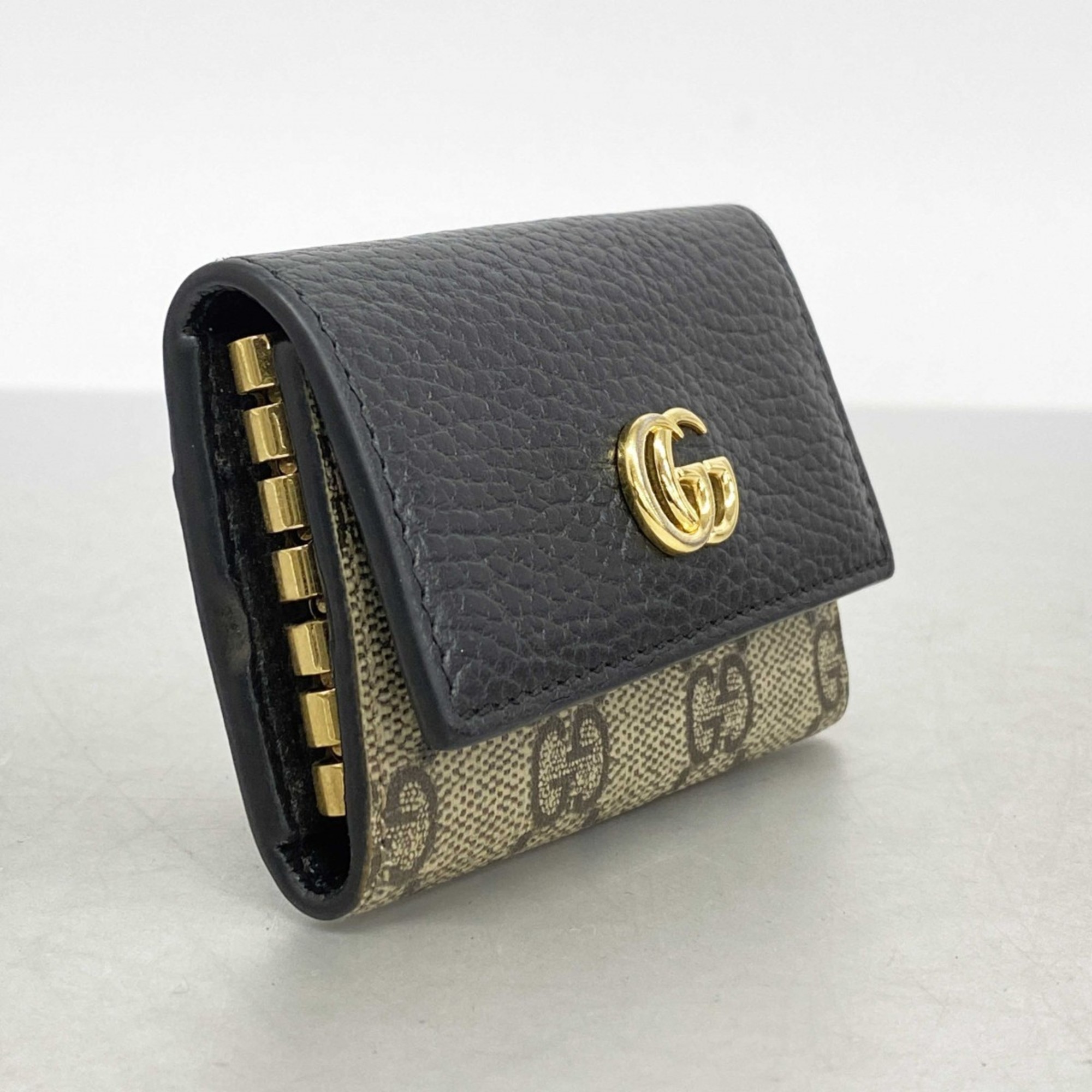 Gucci Key Case GG Marmont Supreme 456118 Leather Black Brown Women's