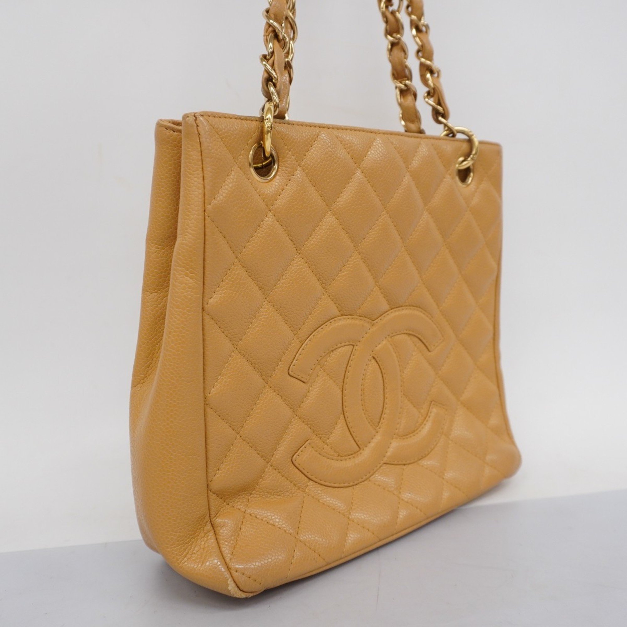 Chanel Shoulder Bag Matelasse Caviar Skin Beige Women's