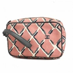 Chanel Pouch Coco Beach Canvas Pink Grey Women's