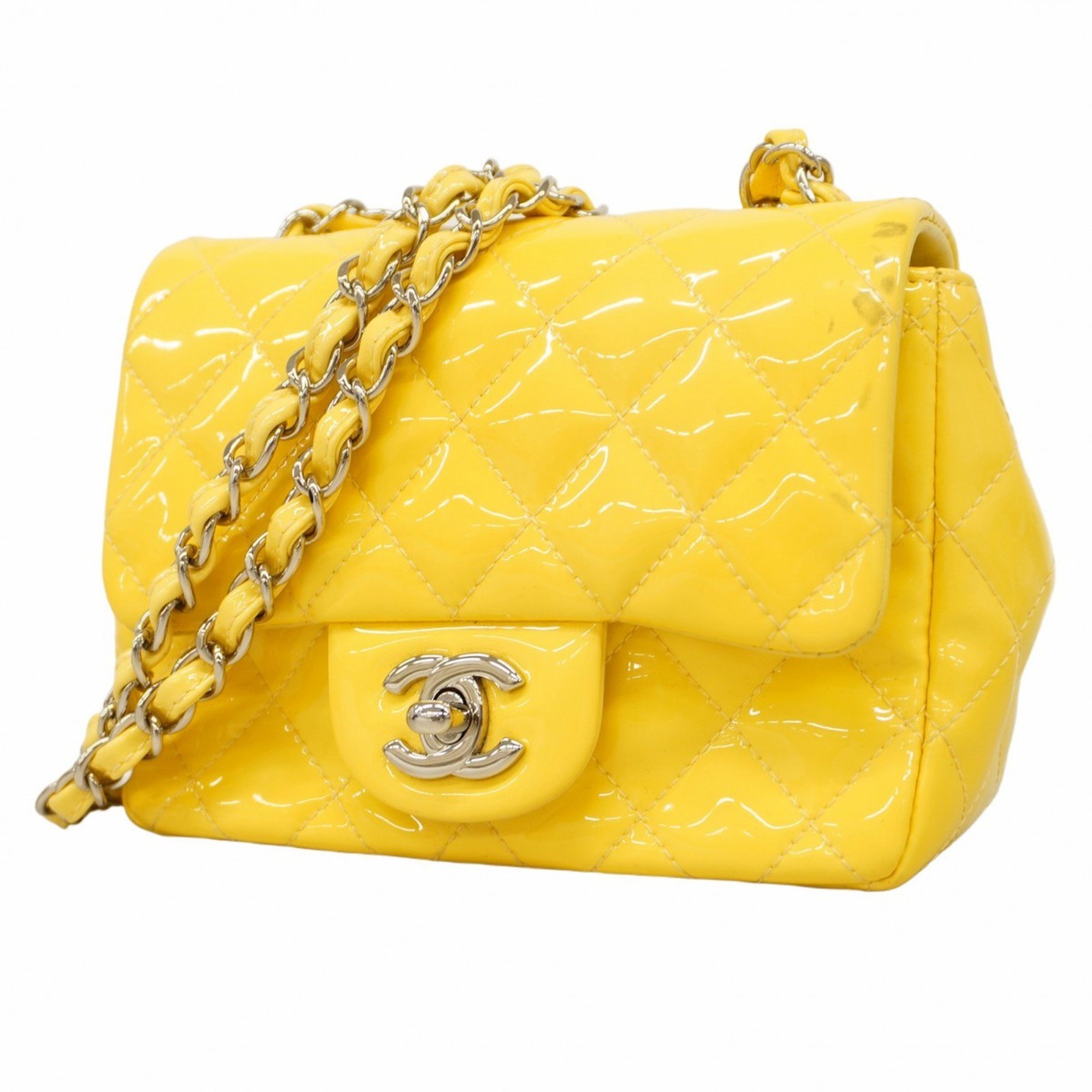 Chanel Shoulder Bag Matelasse Patent Leather Yellow Women's