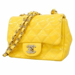 Chanel Shoulder Bag Matelasse Patent Leather Yellow Women's