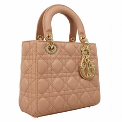 Christian Dior Handbag Cannage Lady Leather Pink Brown Champagne Ladies