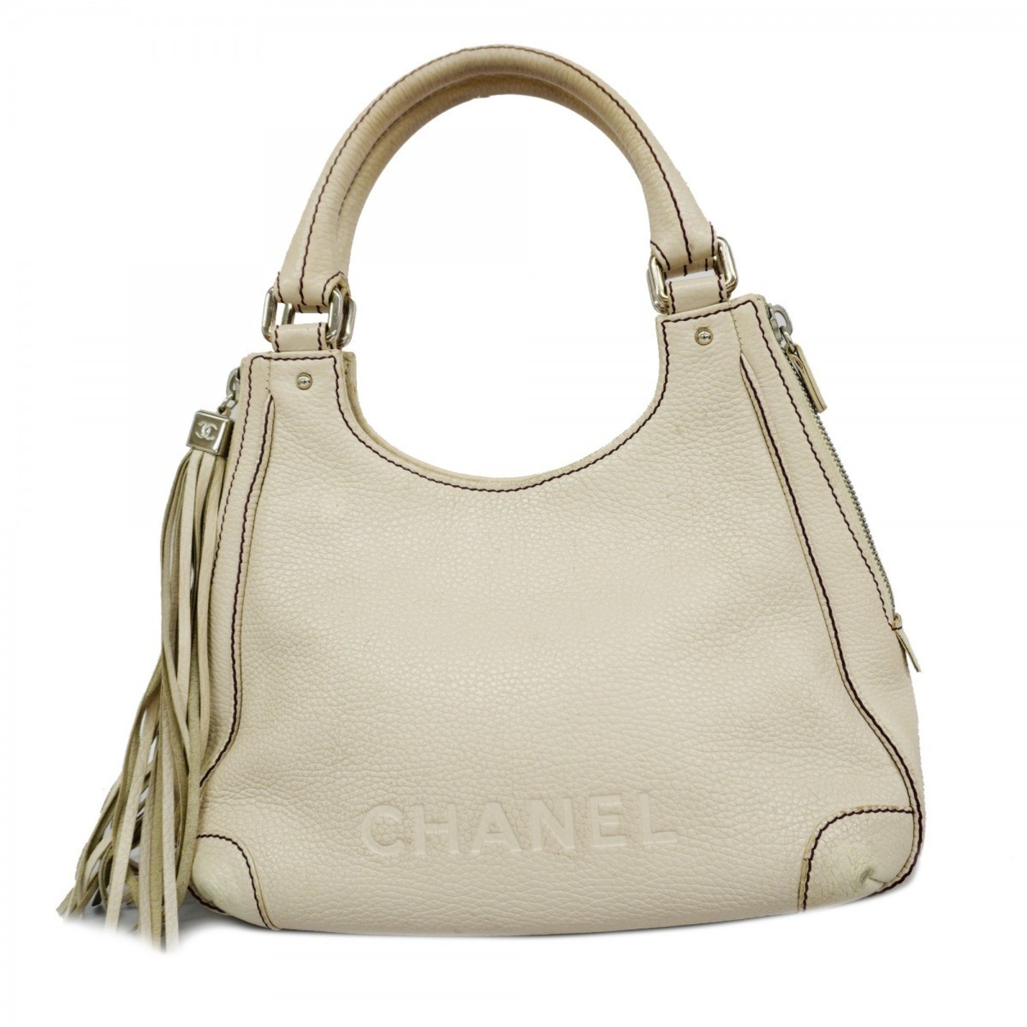 chanel handbag leather white ladies