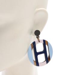 Hermes HERMES H Equipe Earrings Buffalo Horn Women's Blue Multicolor