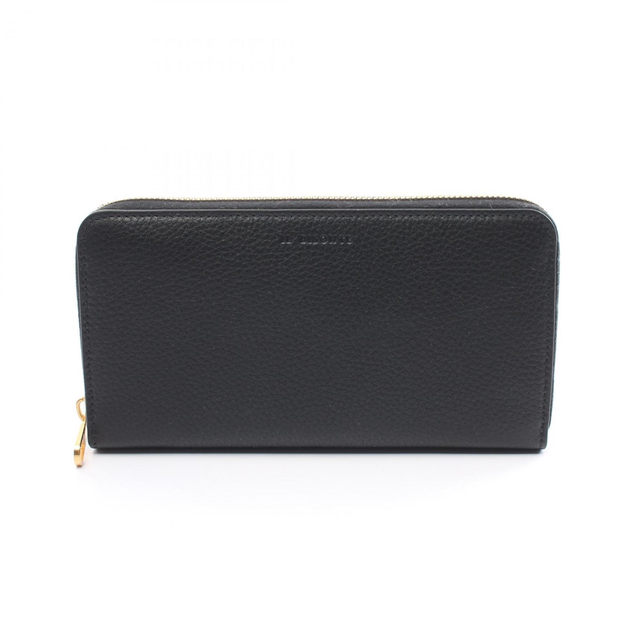 IL BISONTE Round Long Wallet Leather Men's Women's Black