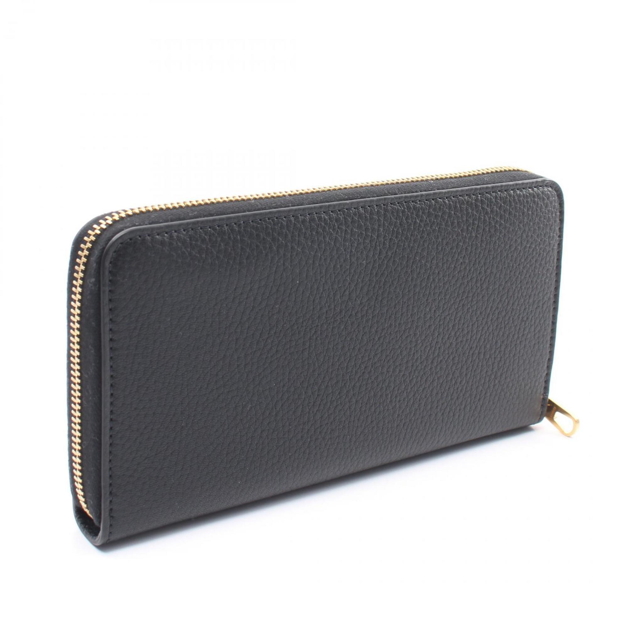 IL BISONTE Round Long Wallet Leather Men's Women's Black