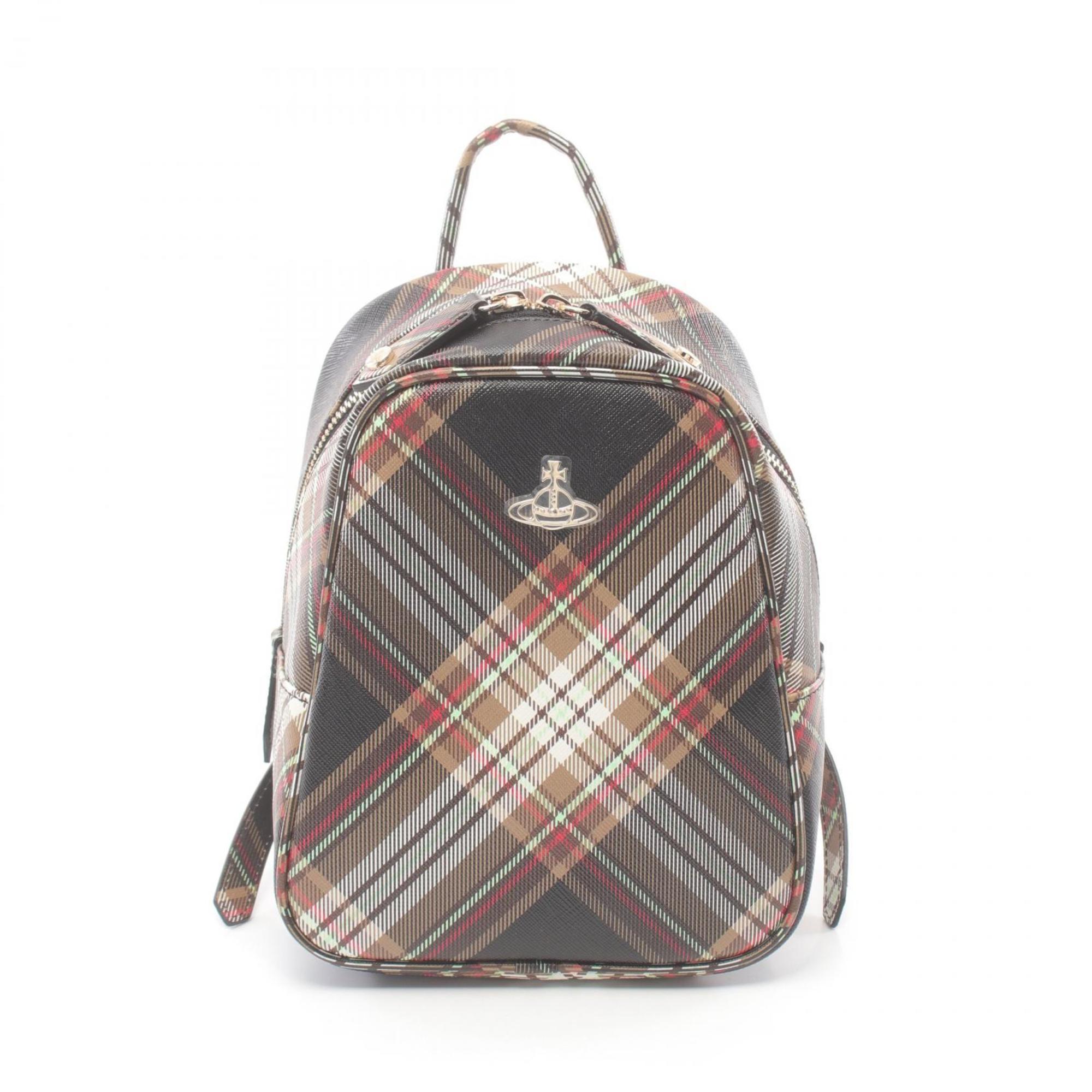 Vivienne Westwood Red Label TARTAN BACKPACK Rucksack Backpack Bag Faux Leather Women's Black Brown Multicolor 4301007EUS001KD101