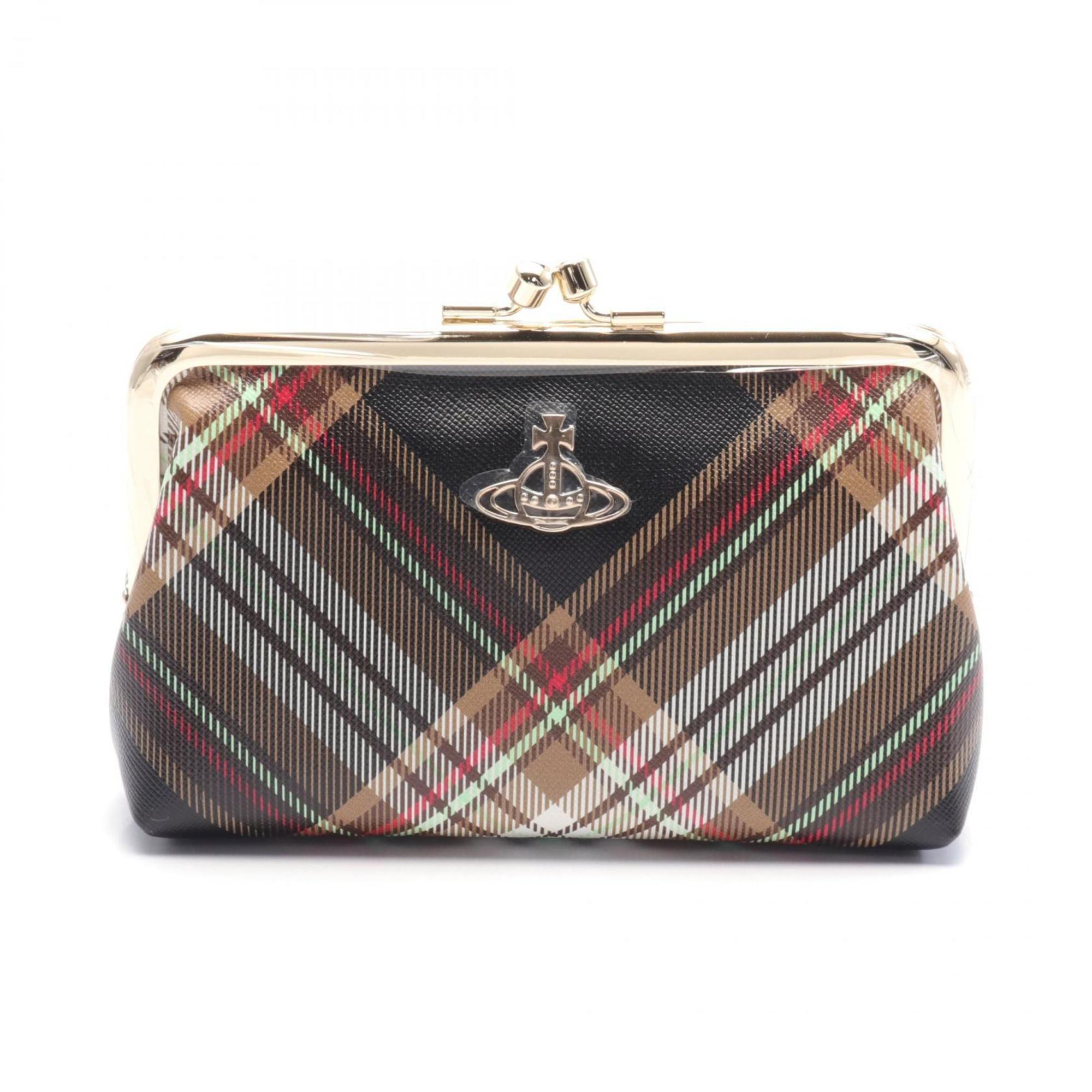 Vivienne Westwood Red Label TARTAN POUCH WITH METAL FRAME Pouch Bag Faux Leather Women's Brown Black Multicolor 44030037US001KD101