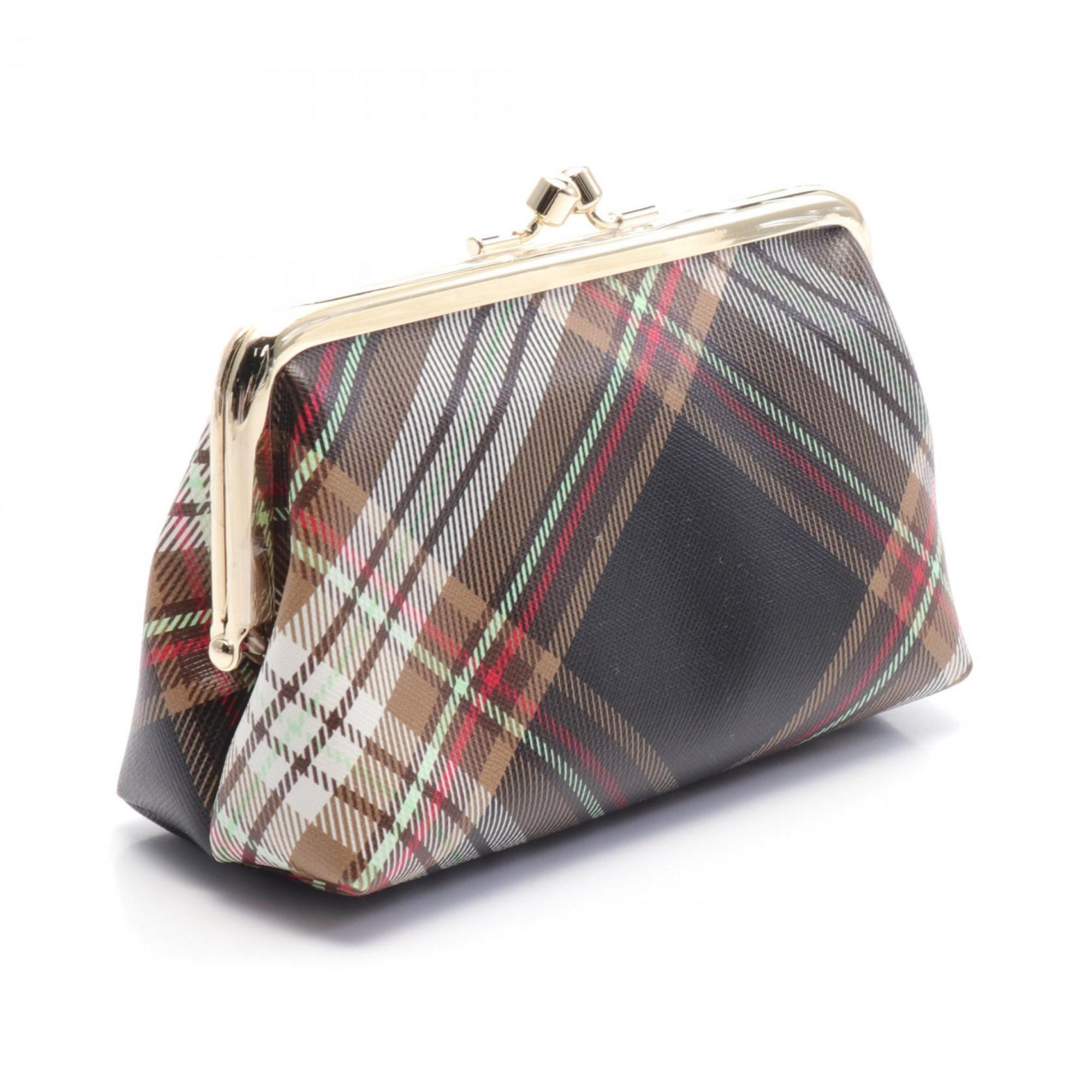 Vivienne Westwood Red Label TARTAN POUCH WITH METAL FRAME Pouch Bag Faux Leather Women's Brown Black Multicolor 44030037US001KD101