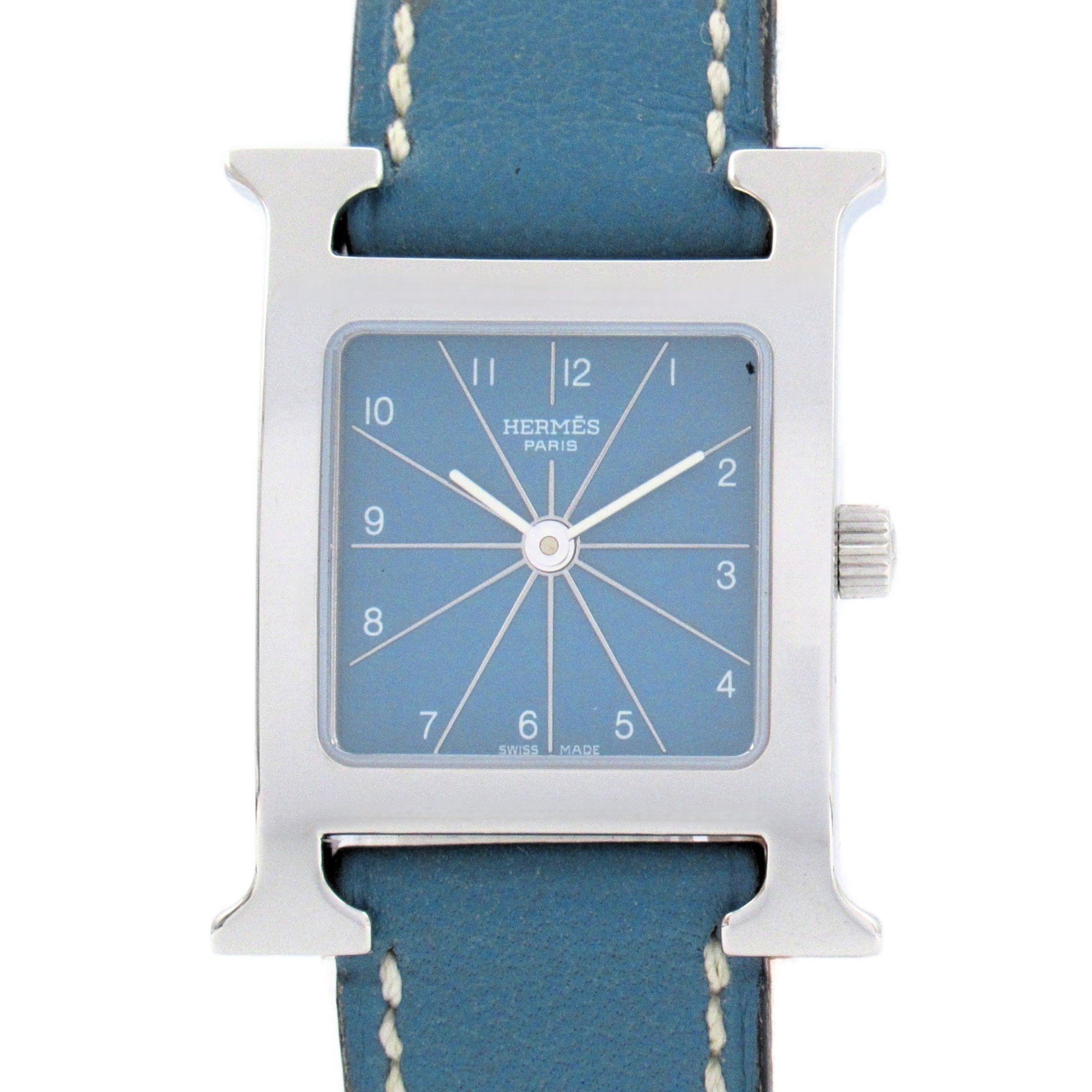 Hermes HERMES H Watch Wristwatch Stainless Steel Leather Strap Women's Blue HH1.210