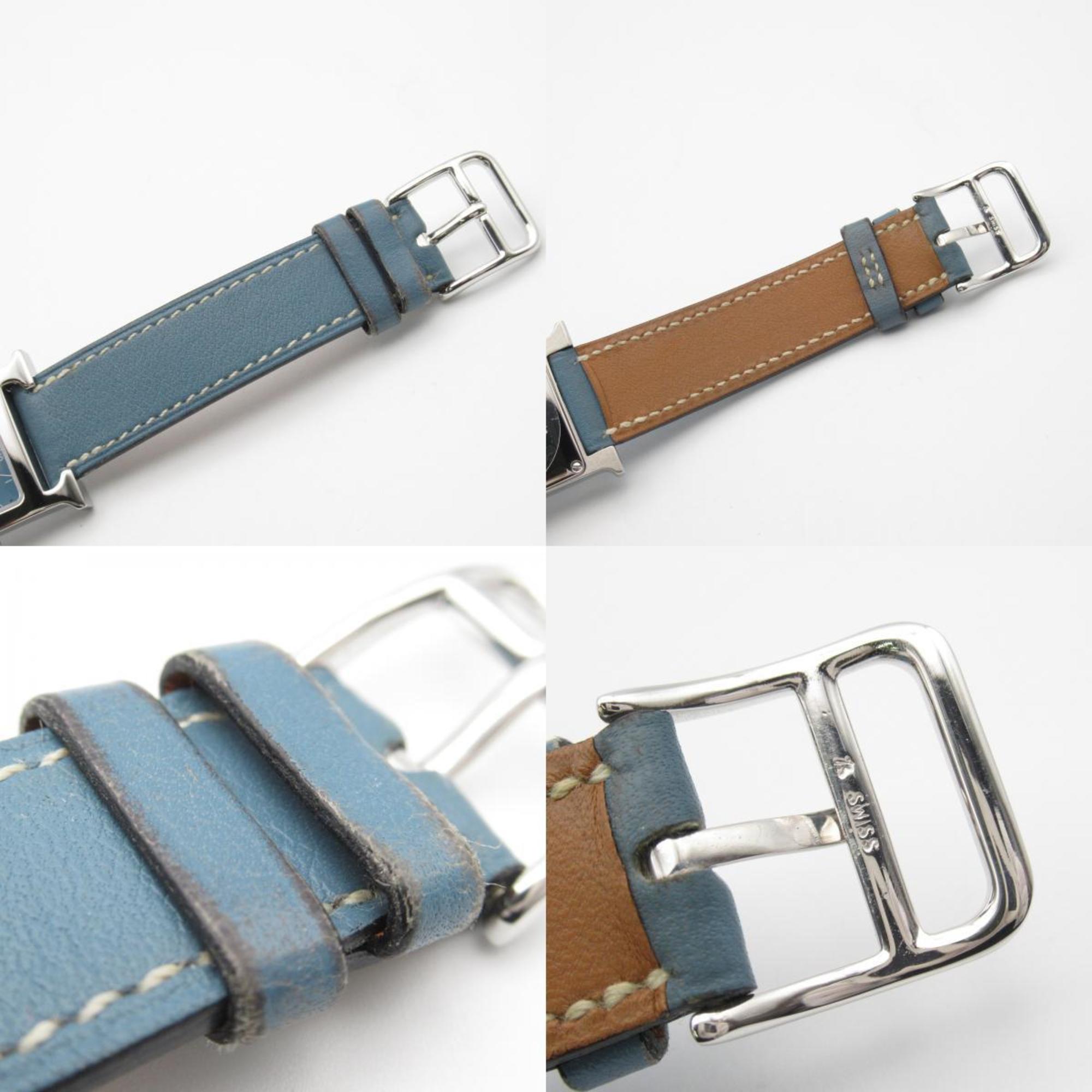 Hermes HERMES H Watch Wristwatch Stainless Steel Leather Strap Women's Blue HH1.210