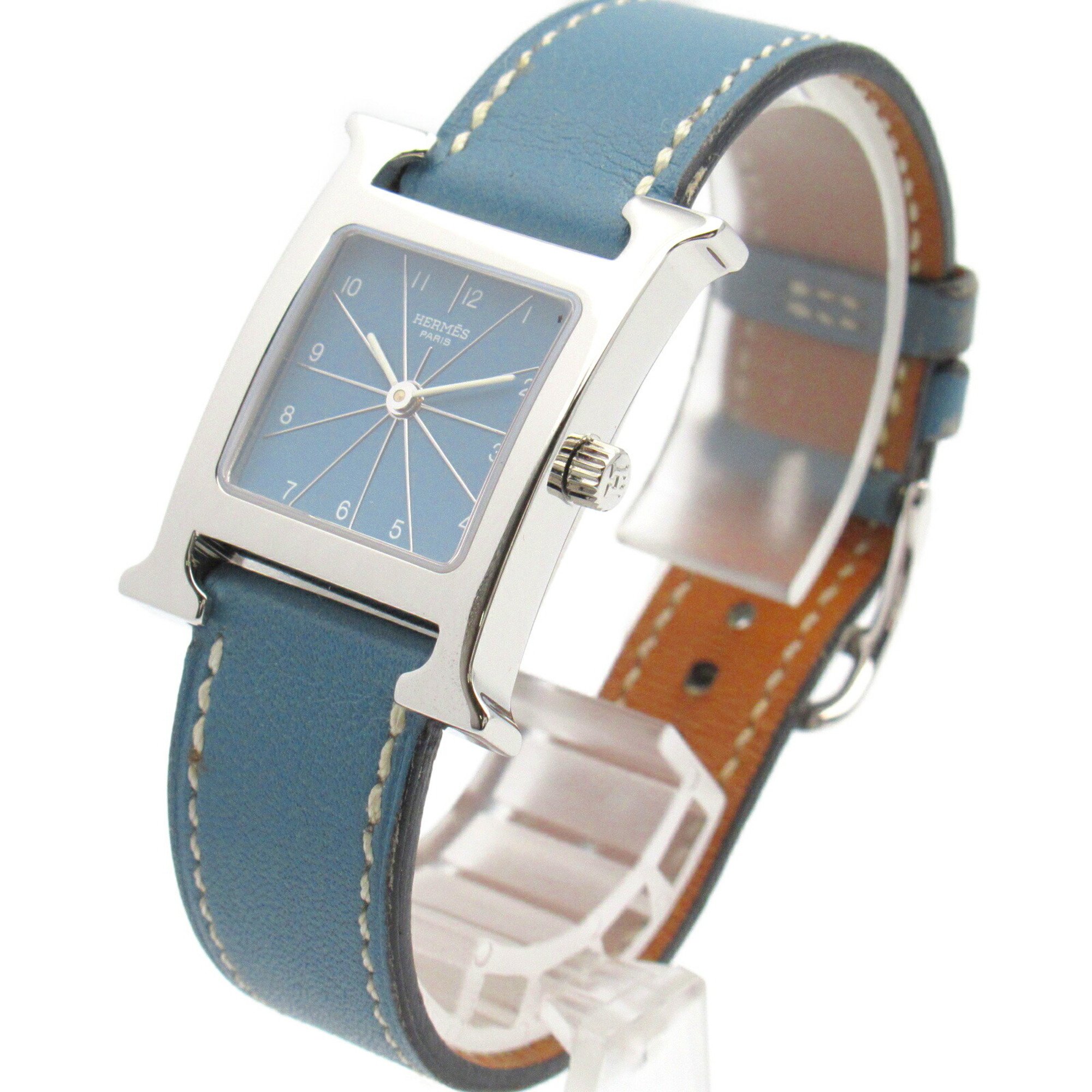 Hermes HERMES H Watch Wristwatch Stainless Steel Leather Strap Women's Blue HH1.210