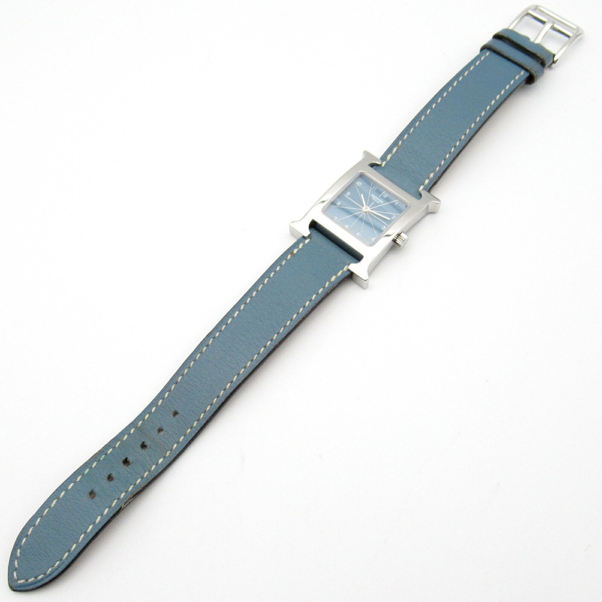 Hermes HERMES H Watch Wristwatch Stainless Steel Leather Strap Women's Blue HH1.210