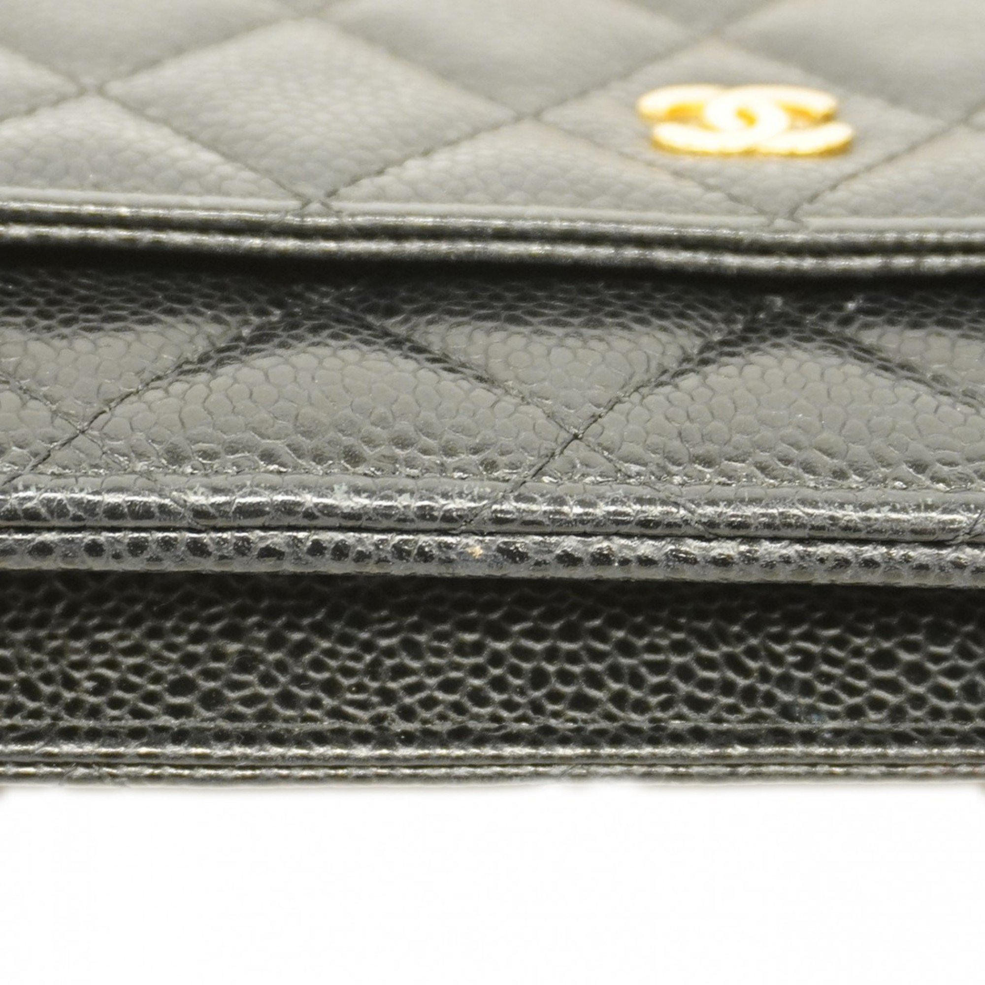 Chanel Shoulder Wallet Matelasse Caviar Skin Black Women's