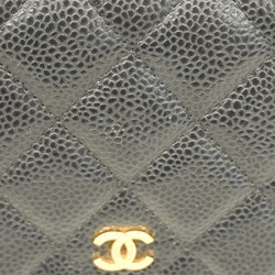 Chanel Shoulder Wallet Matelasse Caviar Skin Black Women's