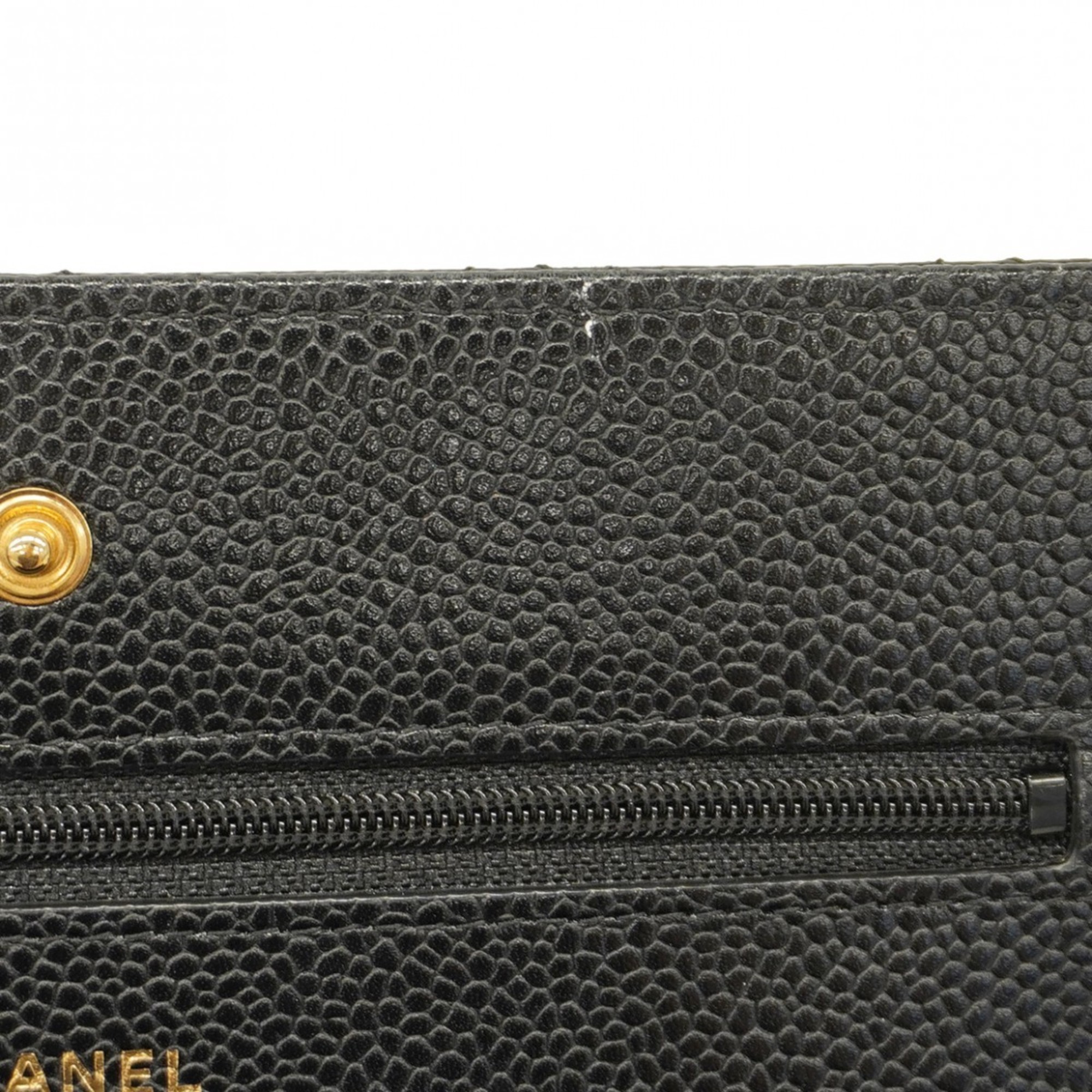 Chanel Shoulder Wallet Matelasse Caviar Skin Black Women's