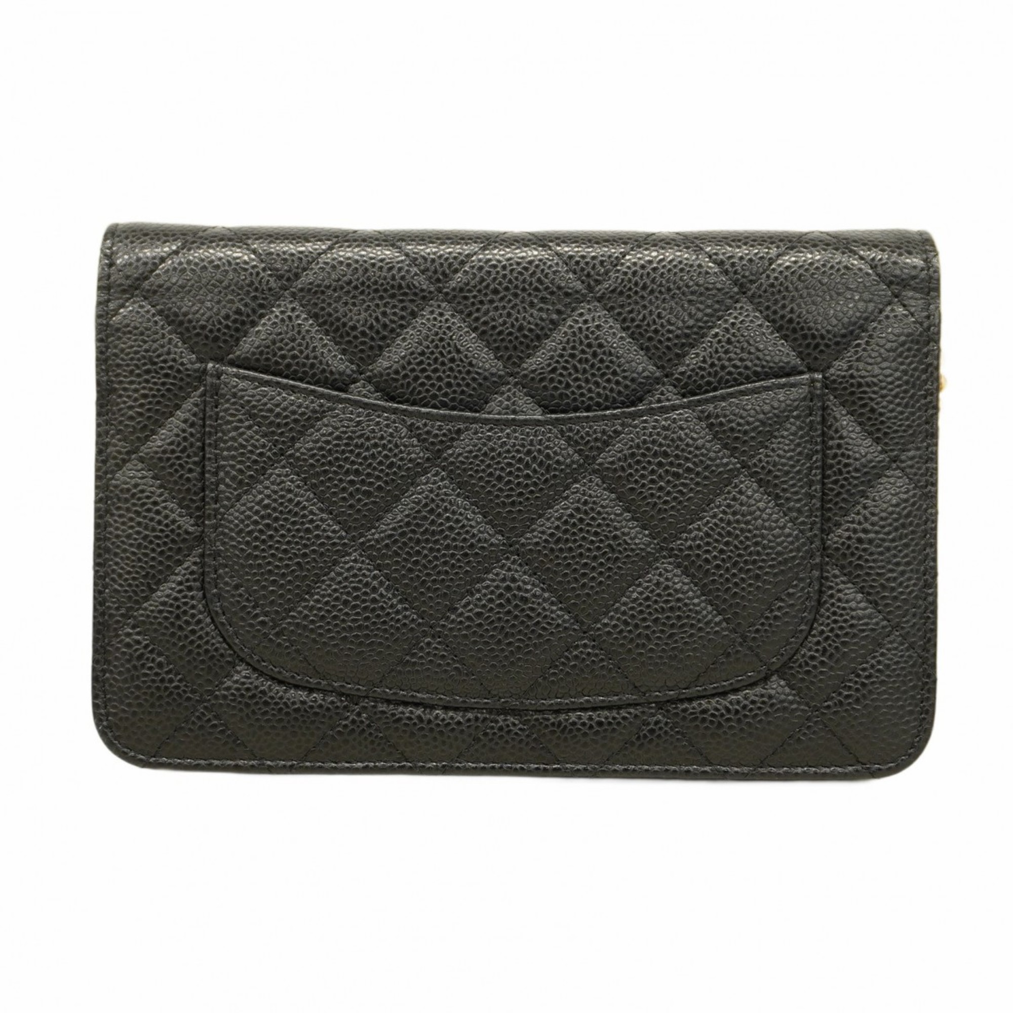 Chanel Shoulder Wallet Matelasse Caviar Skin Black Women's