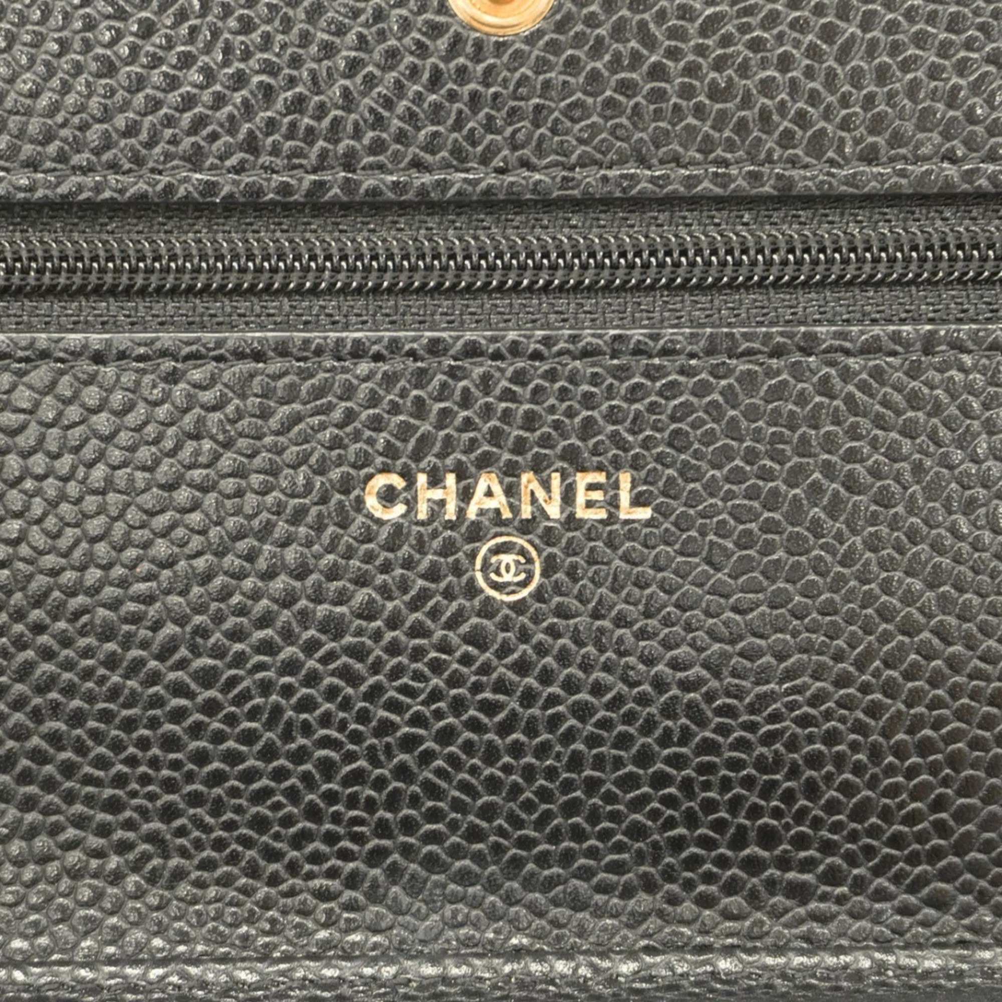 Chanel Shoulder Wallet Matelasse Caviar Skin Black Women's