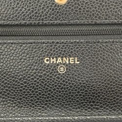 Chanel Shoulder Wallet Matelasse Caviar Skin Black Women's