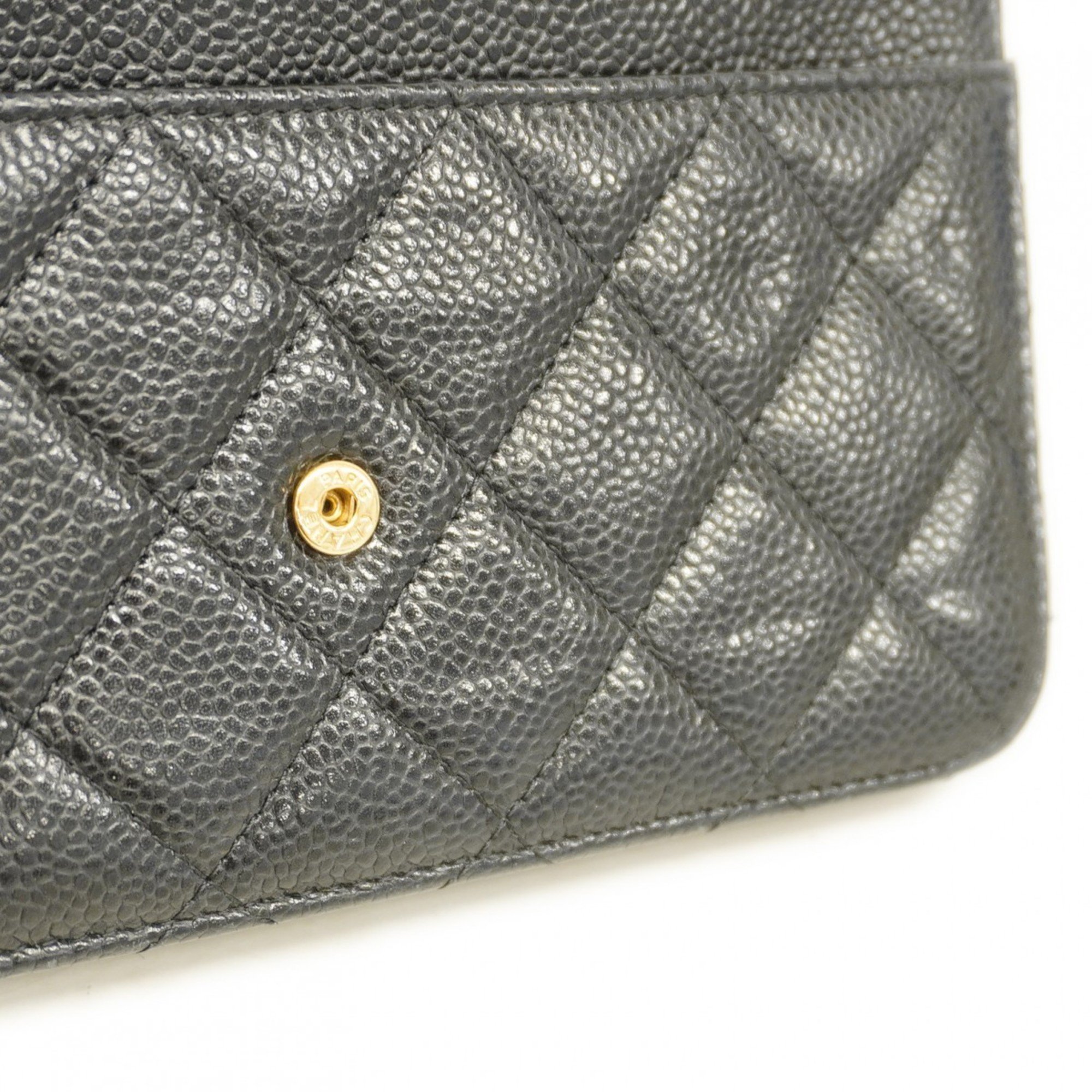 Chanel Shoulder Wallet Matelasse Caviar Skin Black Women's