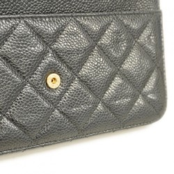 Chanel Shoulder Wallet Matelasse Caviar Skin Black Women's