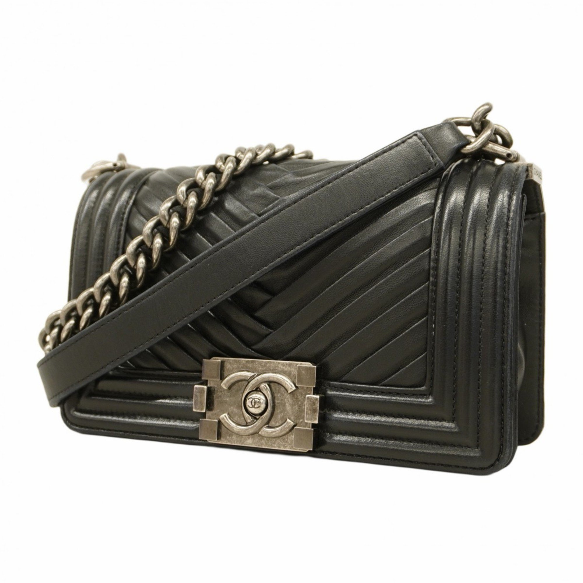 Chanel Shoulder Bag Boy Lambskin Black Women's