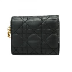 Christian Dior Wallet Cannage Leather Black Champagne Ladies