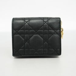 Christian Dior Wallet Cannage Leather Black Champagne Ladies