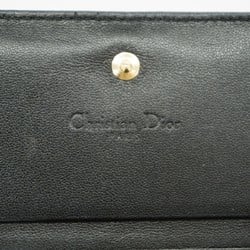 Christian Dior Wallet Cannage Leather Black Champagne Ladies