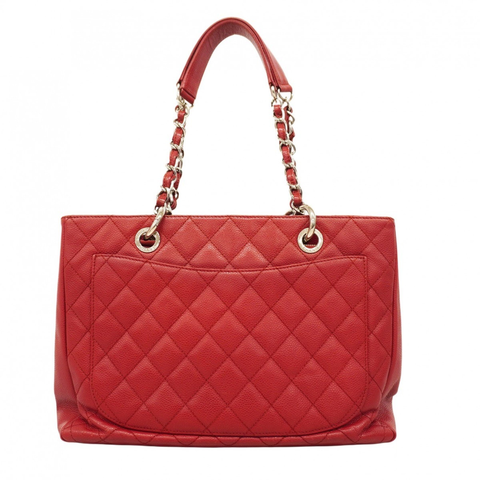 Chanel Tote Bag Matelasse Caviar Skin Red Women's