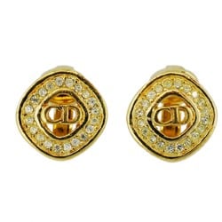 Christian Dior Earrings CD Diamond Rhinestone GP Plated Gold Ladies