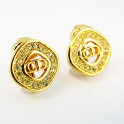 Christian Dior Earrings CD Diamond Rhinestone GP Plated Gold Ladies