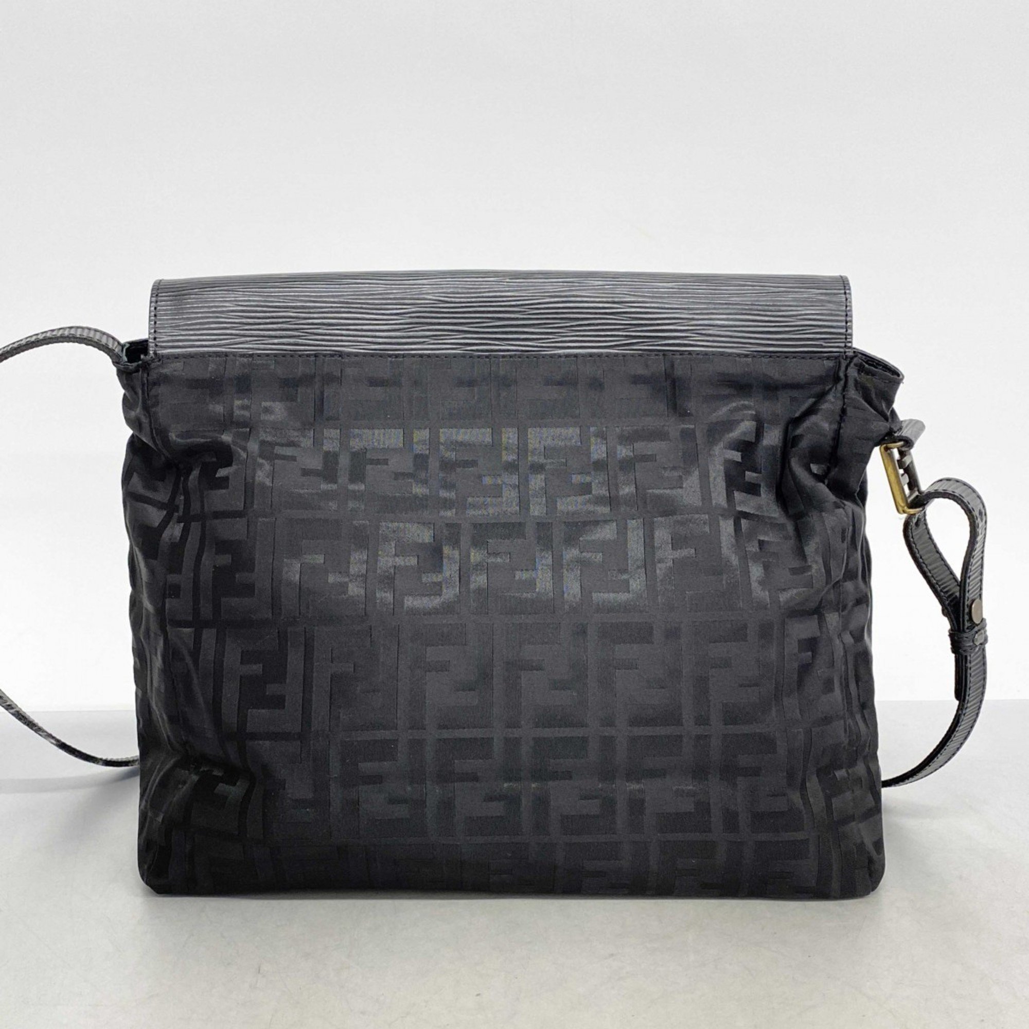 Fendi Shoulder Bag Zucca Nylon Leather Black Women's