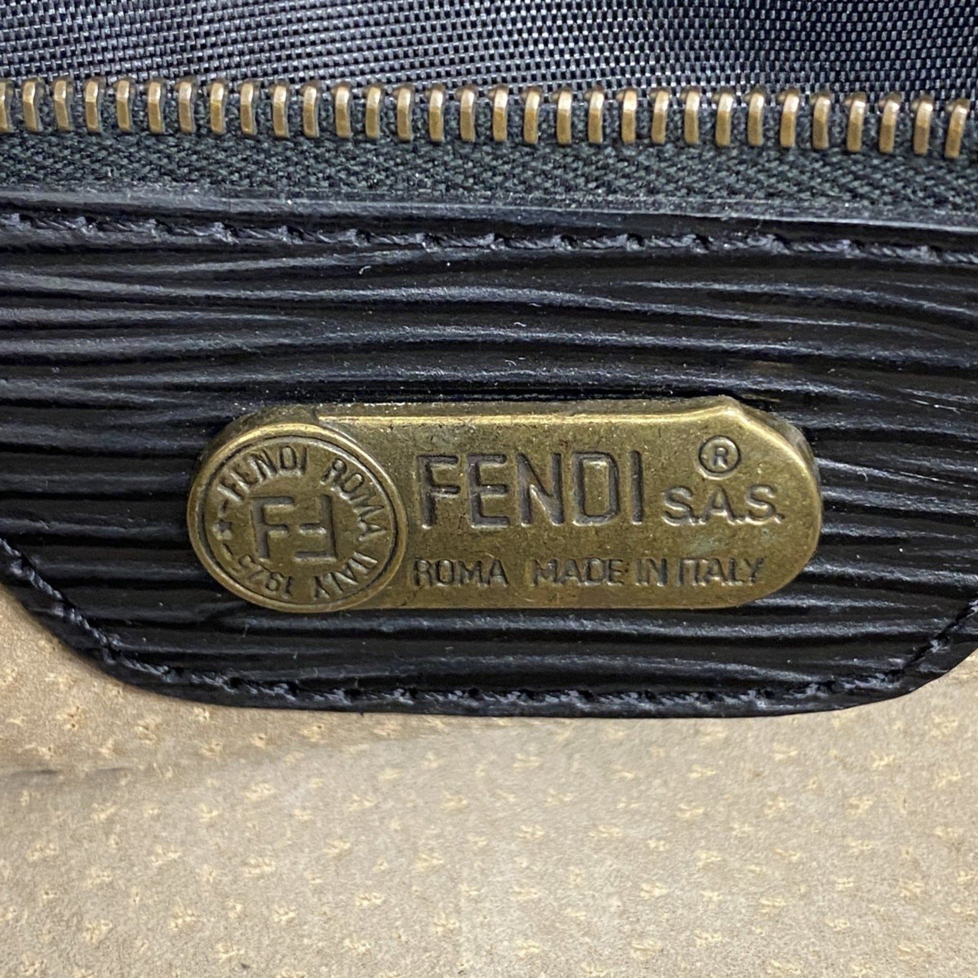 Fendi Shoulder Bag Zucca Nylon Leather Black Women's