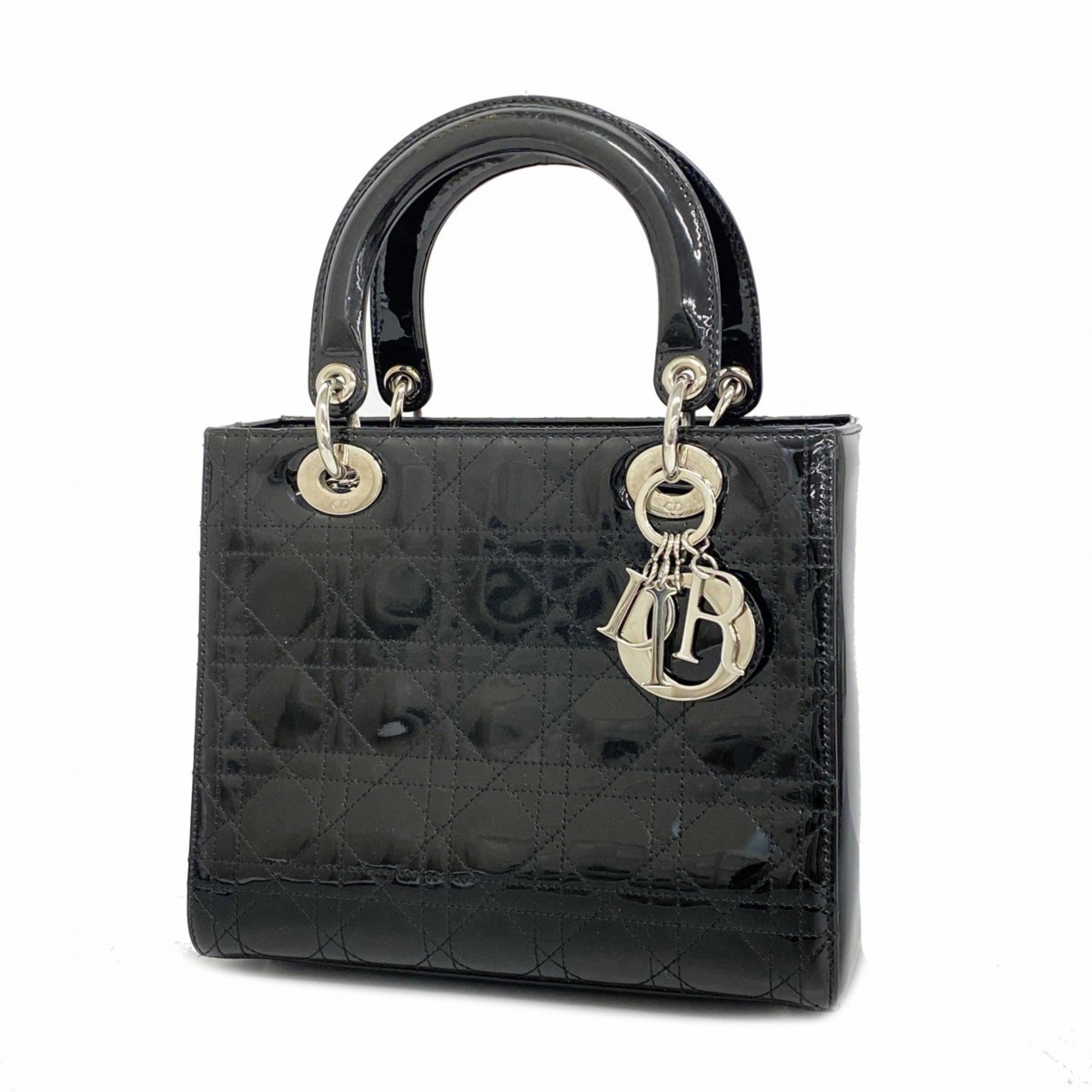 Christian Dior Handbag Cannage Lady Enamel Black Women's