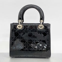 Christian Dior Handbag Cannage Lady Enamel Black Women's