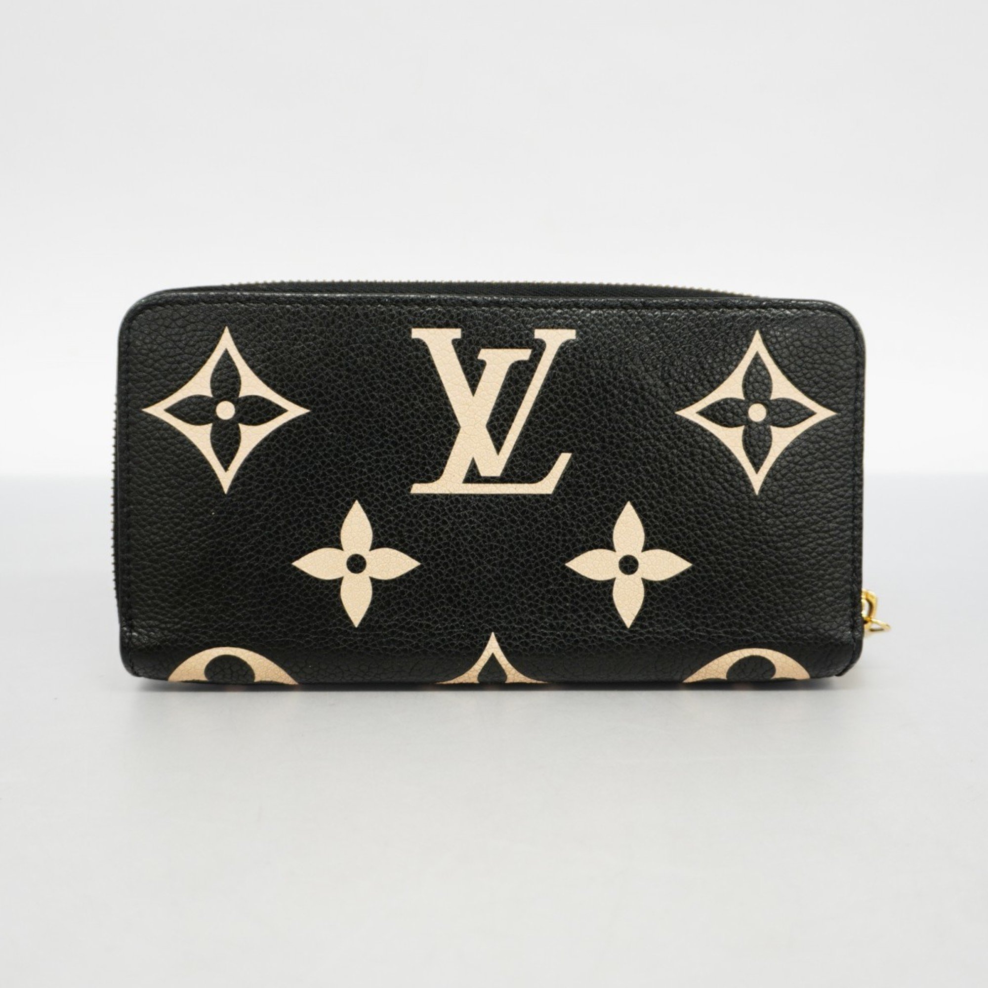 Louis Vuitton Long Wallet Monogram Empreinte Bicolor Zippy M80481 Black Beige Women's