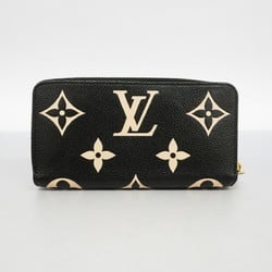 Louis Vuitton Long Wallet Monogram Empreinte Bicolor Zippy M80481 Black Beige Women's