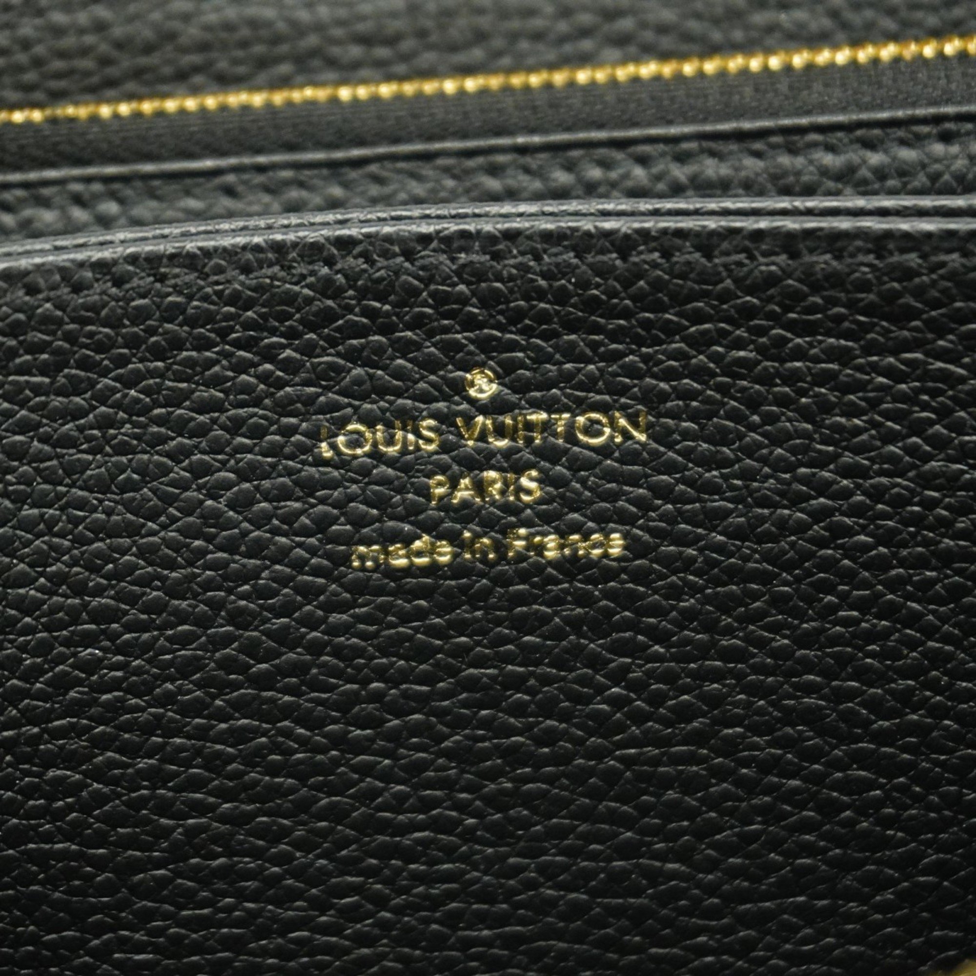 Louis Vuitton Long Wallet Monogram Empreinte Bicolor Zippy M80481 Black Beige Women's