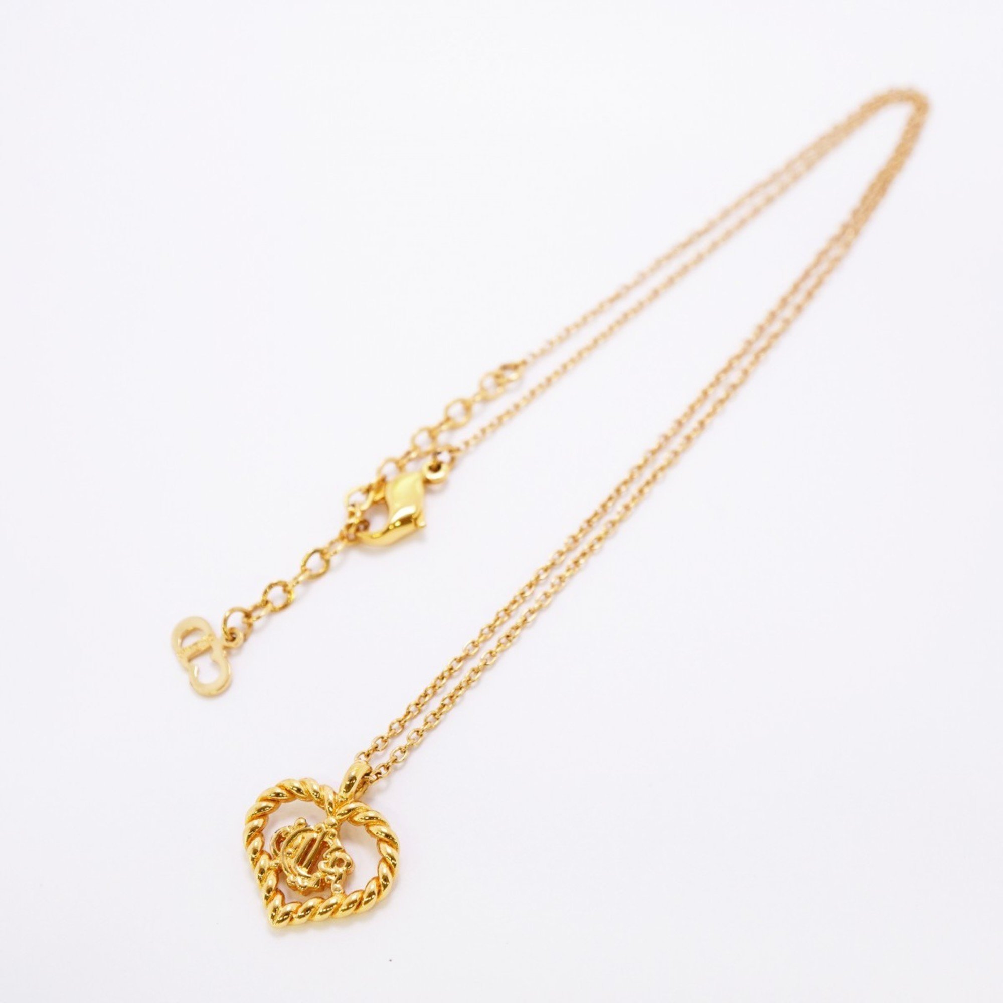 Christian Dior Necklace Emblem Heart Motif GP Plated Gold for Women