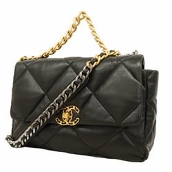 Chanel Handbag 19 Lambskin Black Gold Women's