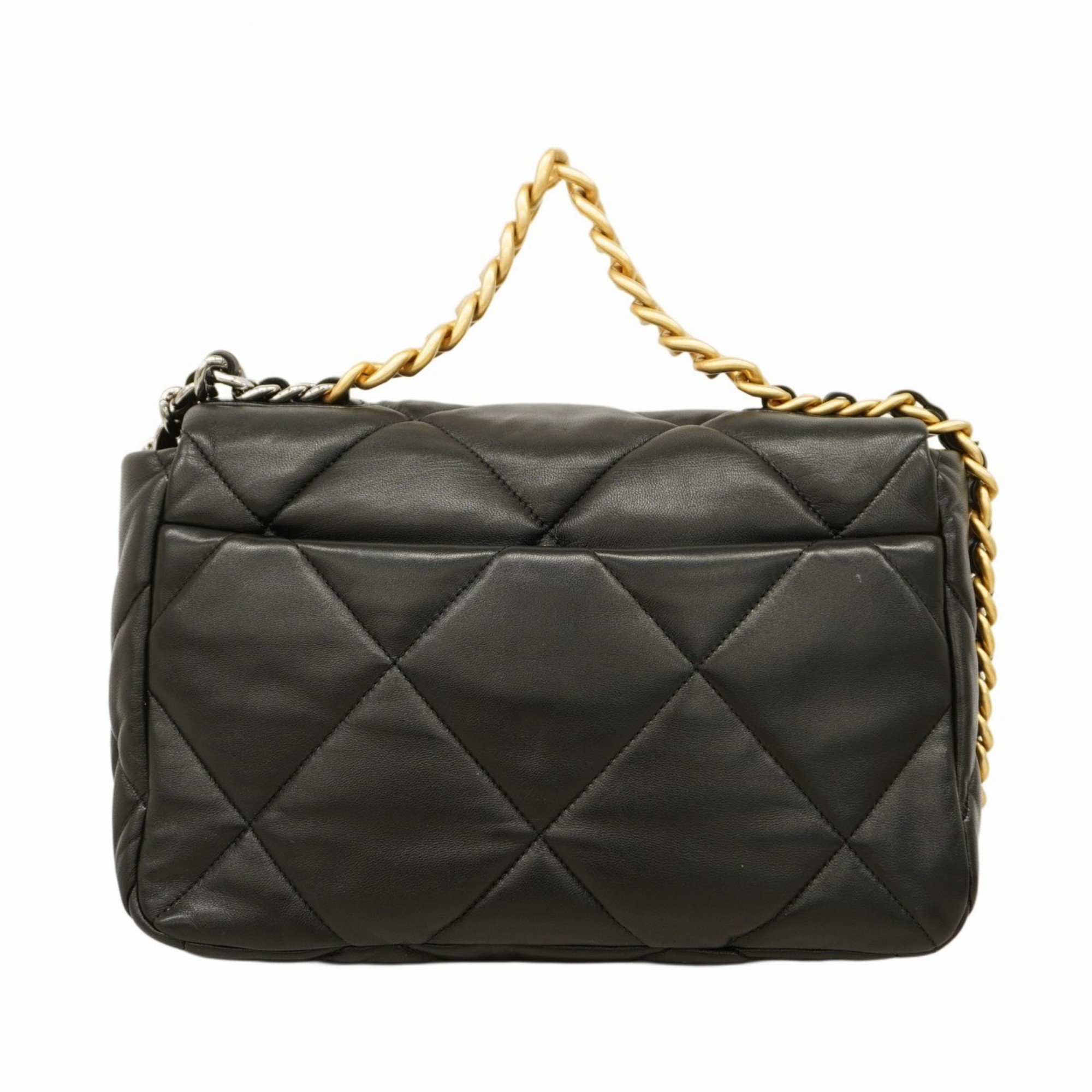 Chanel Handbag 19 Lambskin Black Gold Women's