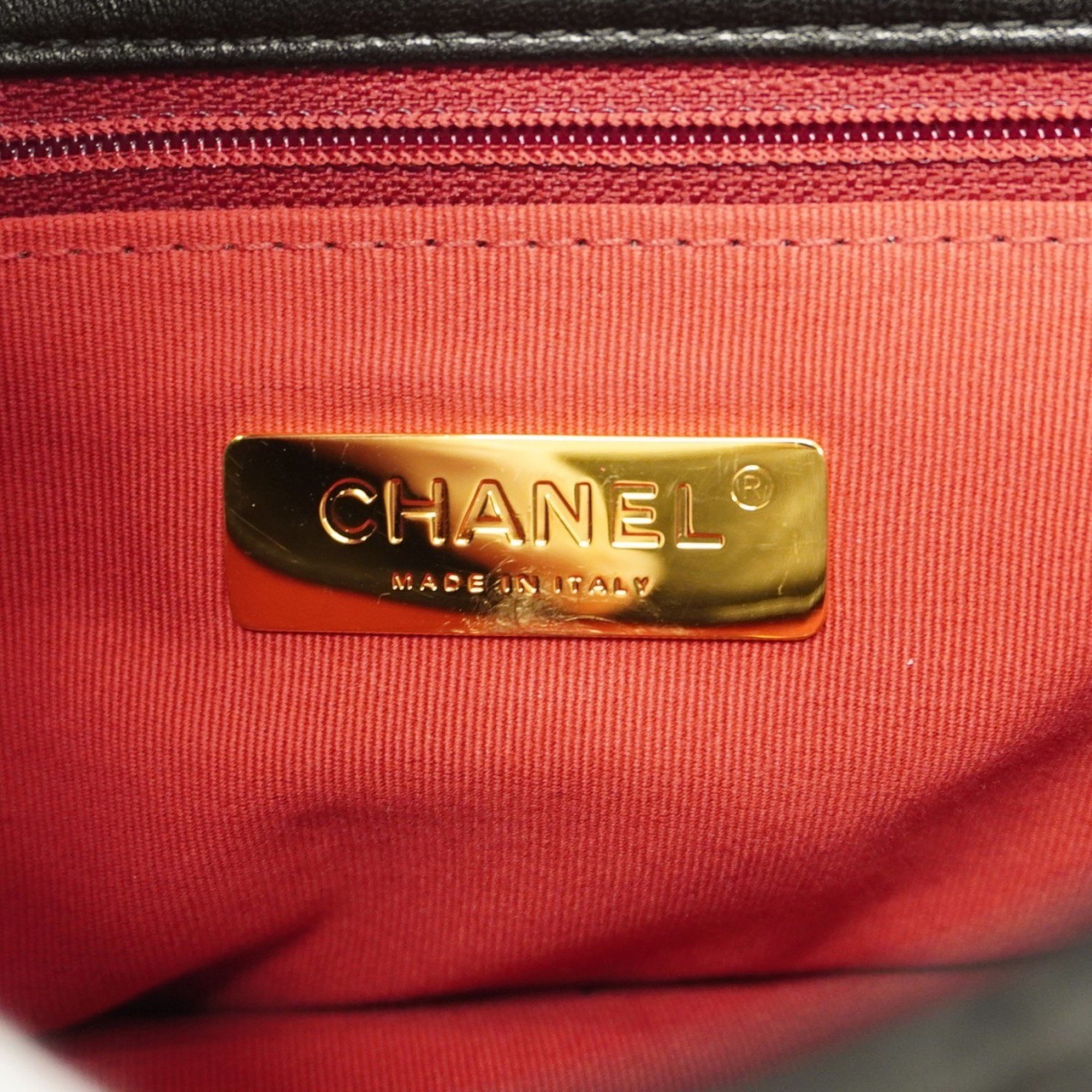 Chanel Handbag 19 Lambskin Black Gold Women's