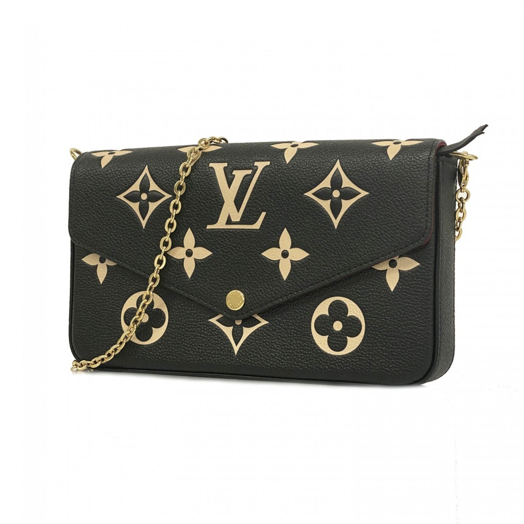 Louis Vuitton Shoulder Wallet Monogram Empreinte Bicolor Pochette Felicie M82479 Black Beige Women's