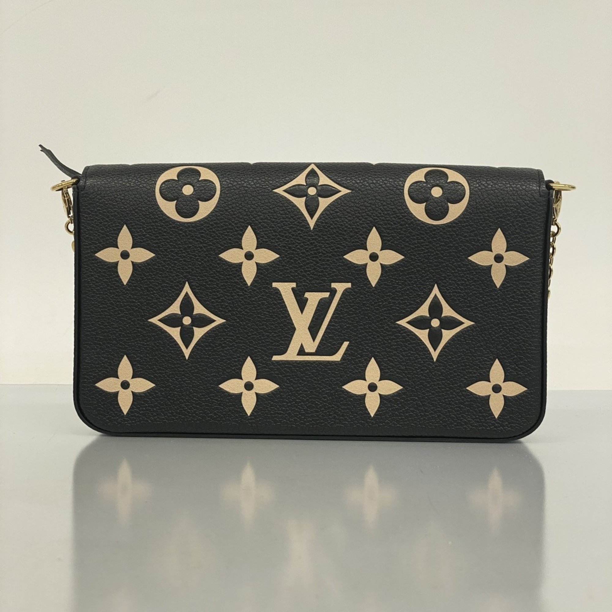 Louis Vuitton Shoulder Wallet Monogram Empreinte Bicolor Pochette Felicie M82479 Black Beige Women's