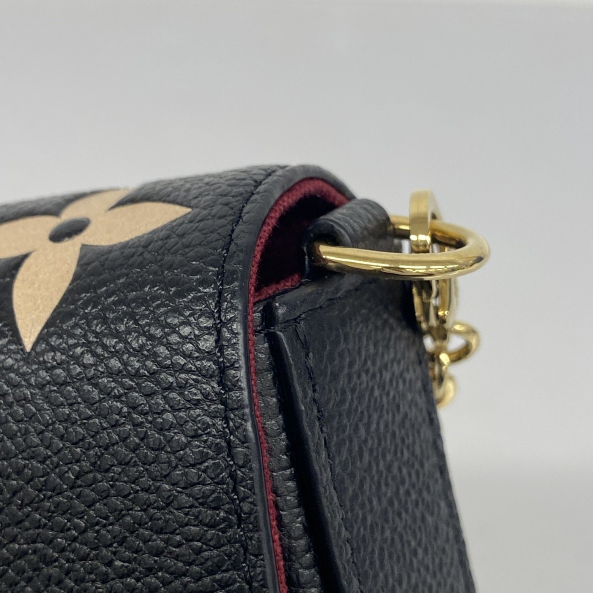 Louis Vuitton Shoulder Wallet Monogram Empreinte Bicolor Pochette Felicie M82479 Black Beige Women's